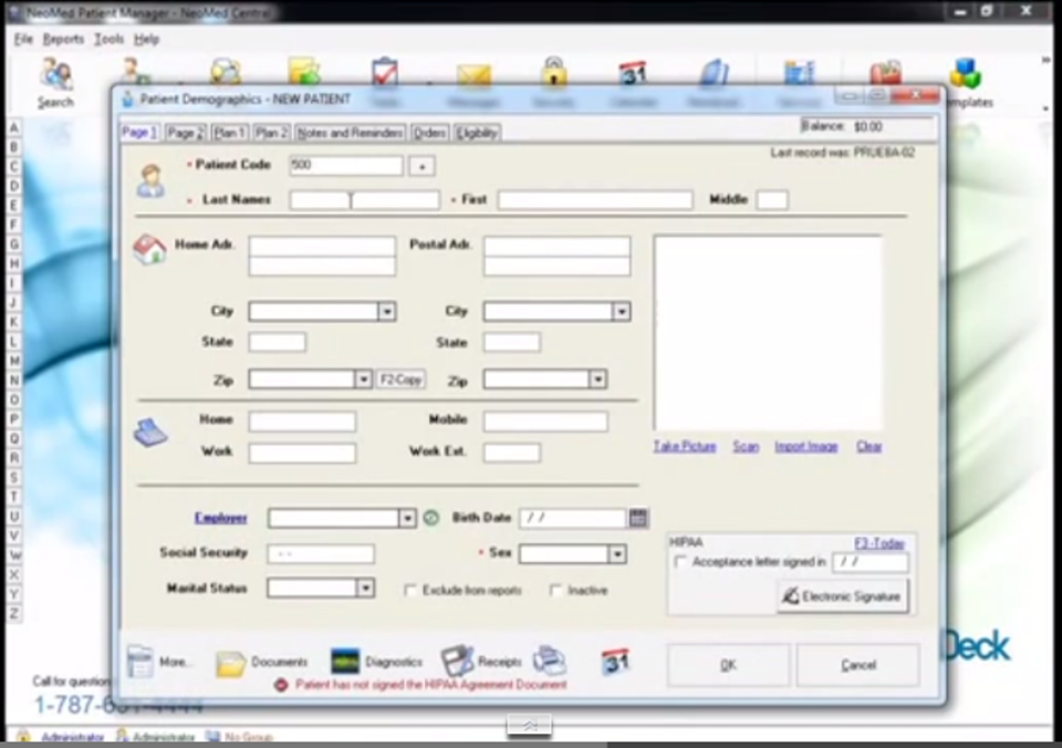 screenshot of NeoMed EHR